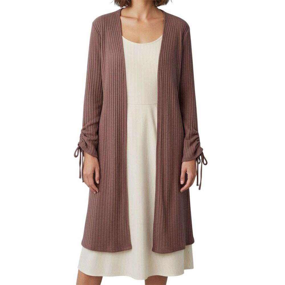 Daytrip‎ Women's Mauve Ribbed Longline Cardigan Sweater Size M